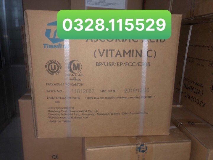 Vitamin C nguyên liệu, Ascorbic Acid 99%, tăng sức đề kháng, giảm stress, thú y,